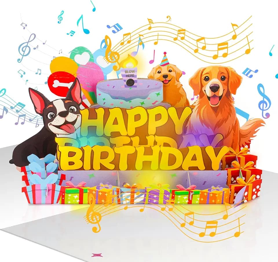 Turypaty Funny Dog Birthday Greeting Cards Gift Music Light Pop Up 3D Cake