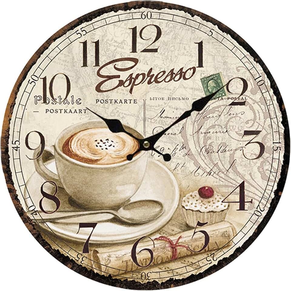 12Zoll Vintage Wanduhr Holz Wanduhr Lautlos für Wohnzimmer, Küche, Büro und Schlafzimmer (Kaffe)