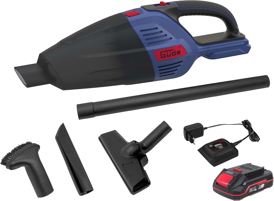 Güde 58402 Akku Handstaubsauger HSS 18-201-05 (18 V, 3,8 kPA, Beutellos, Einsatz rund ums Haus und Garten, mit Akku/Ladegerät)