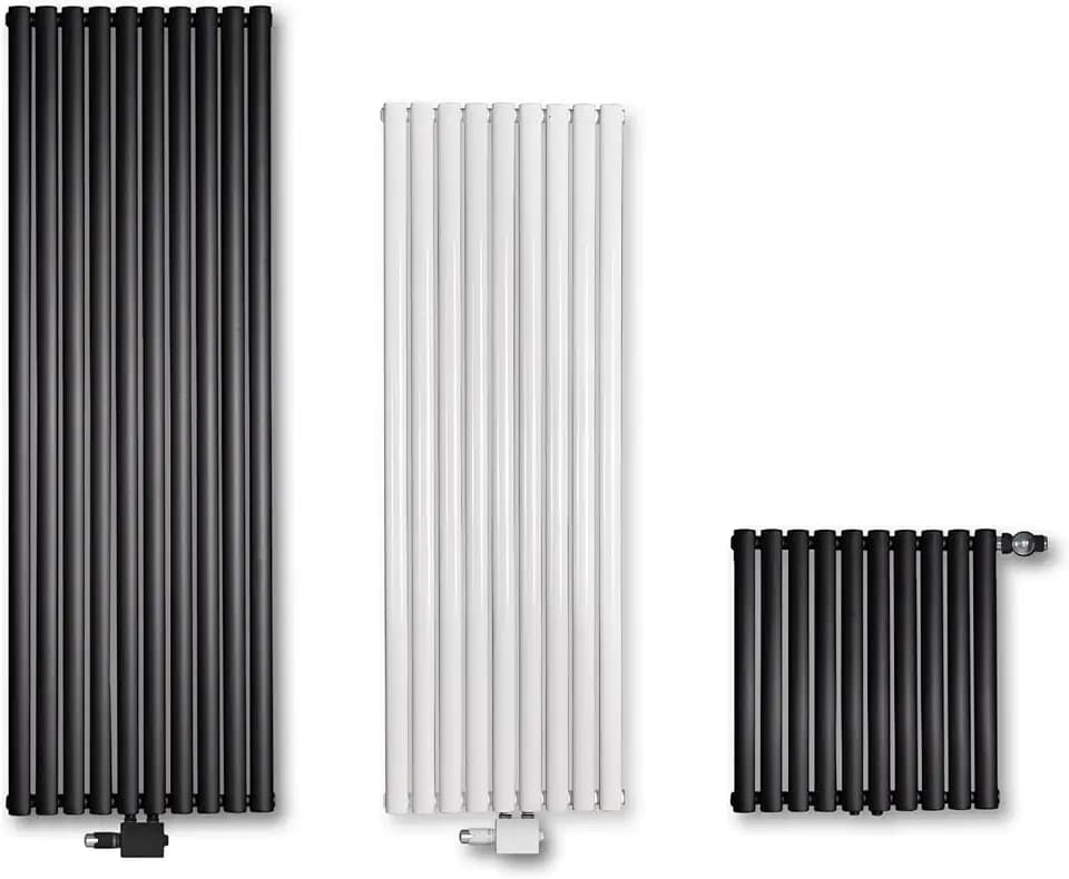 VILSTEIN Design Heizkörper Flach, Flachheizkörper, Paneelheizkörper, Wandheizkörper, Mittelanschluss & Seitenanschluss, Schwarz, Doppellagig, 1840W, Vertikal, 180x48 cm