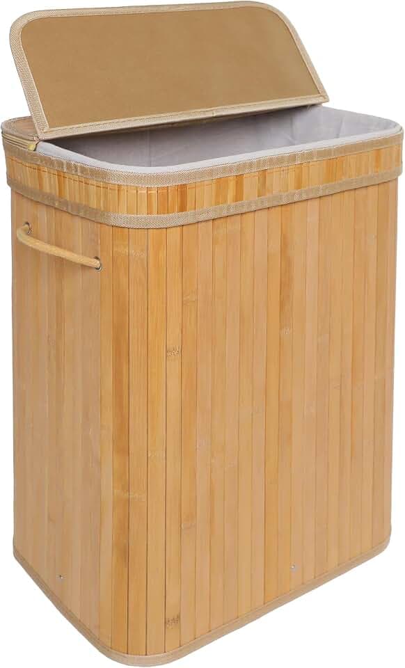 Relaxdays Wäschekorb mit Deckel, Bambus, 72 l, Faltbare Wäschebox, Natur