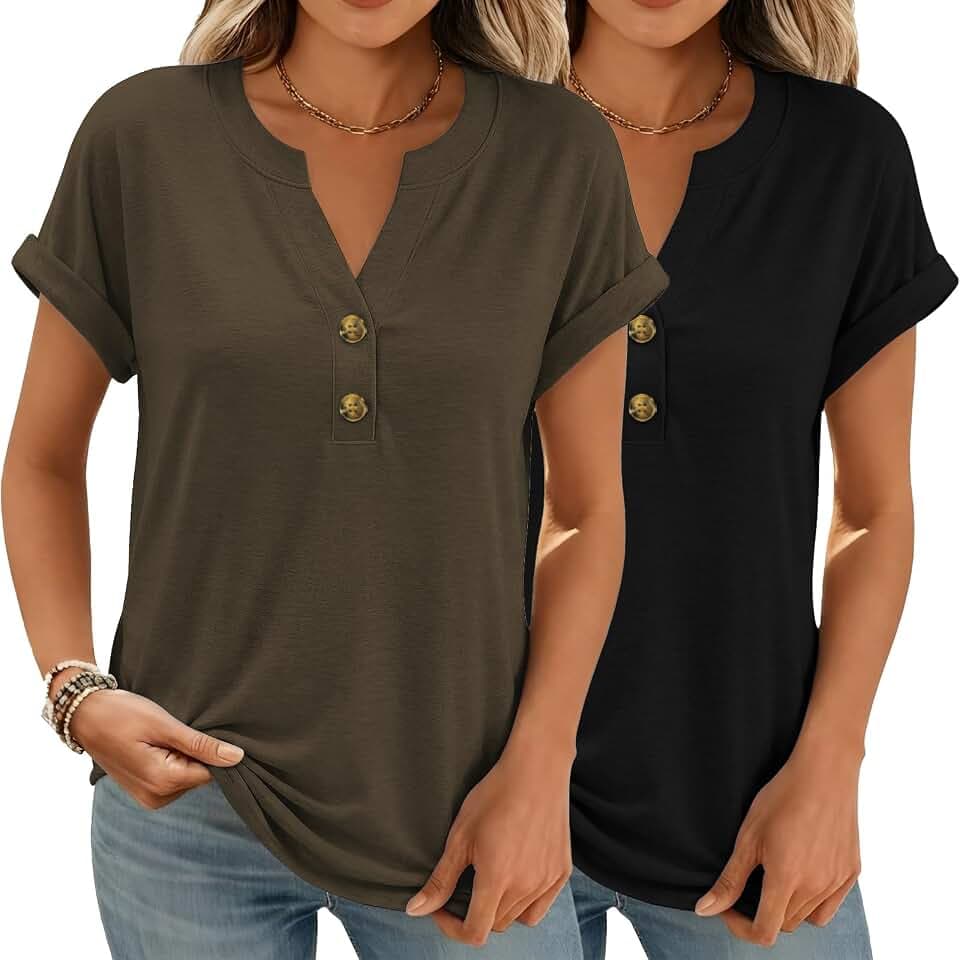 Women Tops Shorts Sleeve Shirts V Neck Henley Tops Trendy Casual T Shirts