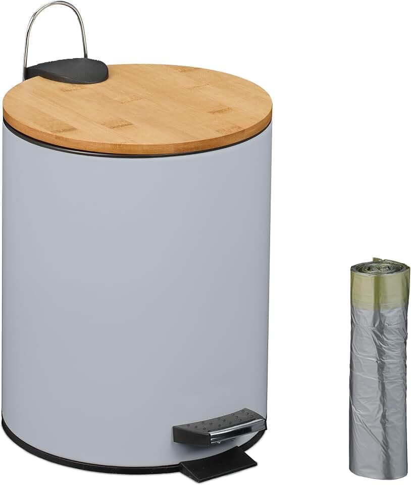 Relaxdays Kosmetikeimer 5 L, Absenkautomatik, Inneneimer entnehmbar, grau