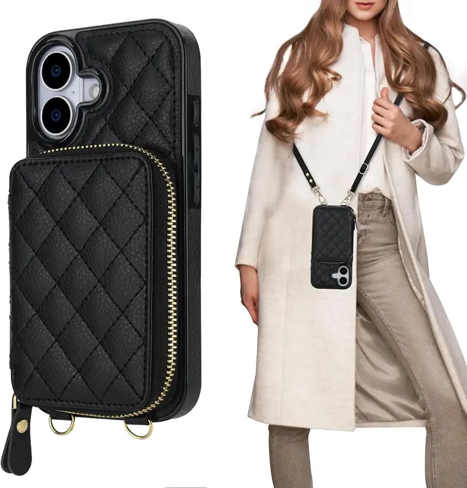 Bocasal Crossbody Wallet Case Card Holder for iPhone 17, Black