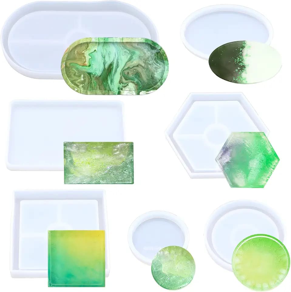 7 Stücke Set Silikonform Tablett,Scettar Silikonform Untersetzer in Verschiedenen Stilen, Silikonformen Epoxidharz für Beton Gießform,Heimdekoration,Haushaltsküchengeschirr-Tabletts zum DIY usw