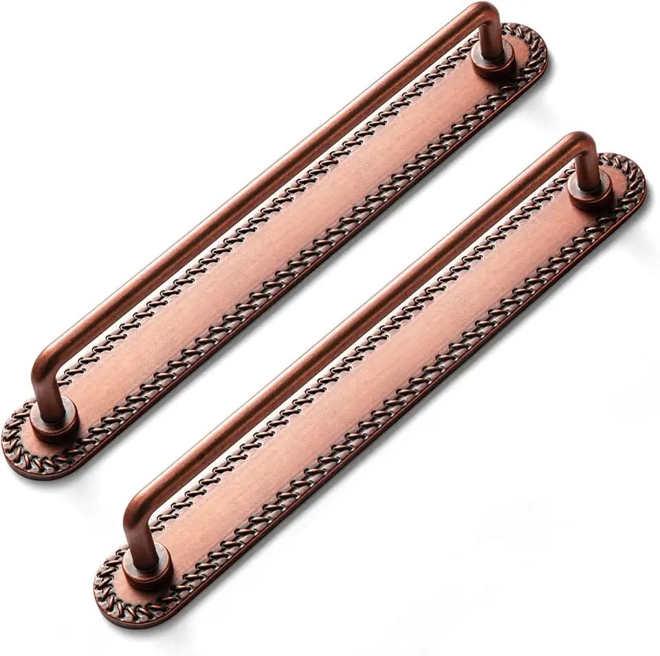 Goo-Ki 2 Pack 7 9/16'' Center to Center Antique Copper Cabinet Bar Pulls with Flowcrest Backplate Vintage Drawer Handles Closet Classic Home Kitchen Improvement Hardware