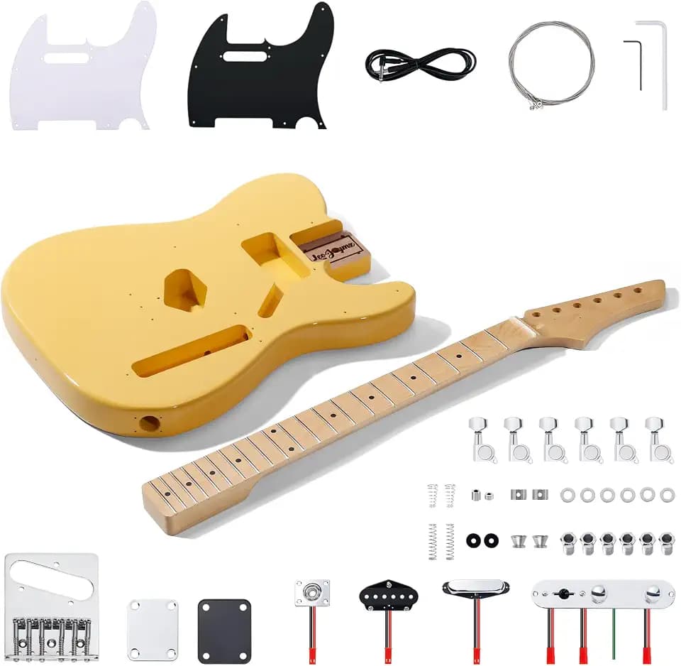Leo Jaymz DIY TL Style Electric Guitar Kits,Spray-painted Mahogany Body,Maple Neck, including all Components (TL Cream Yellow New)