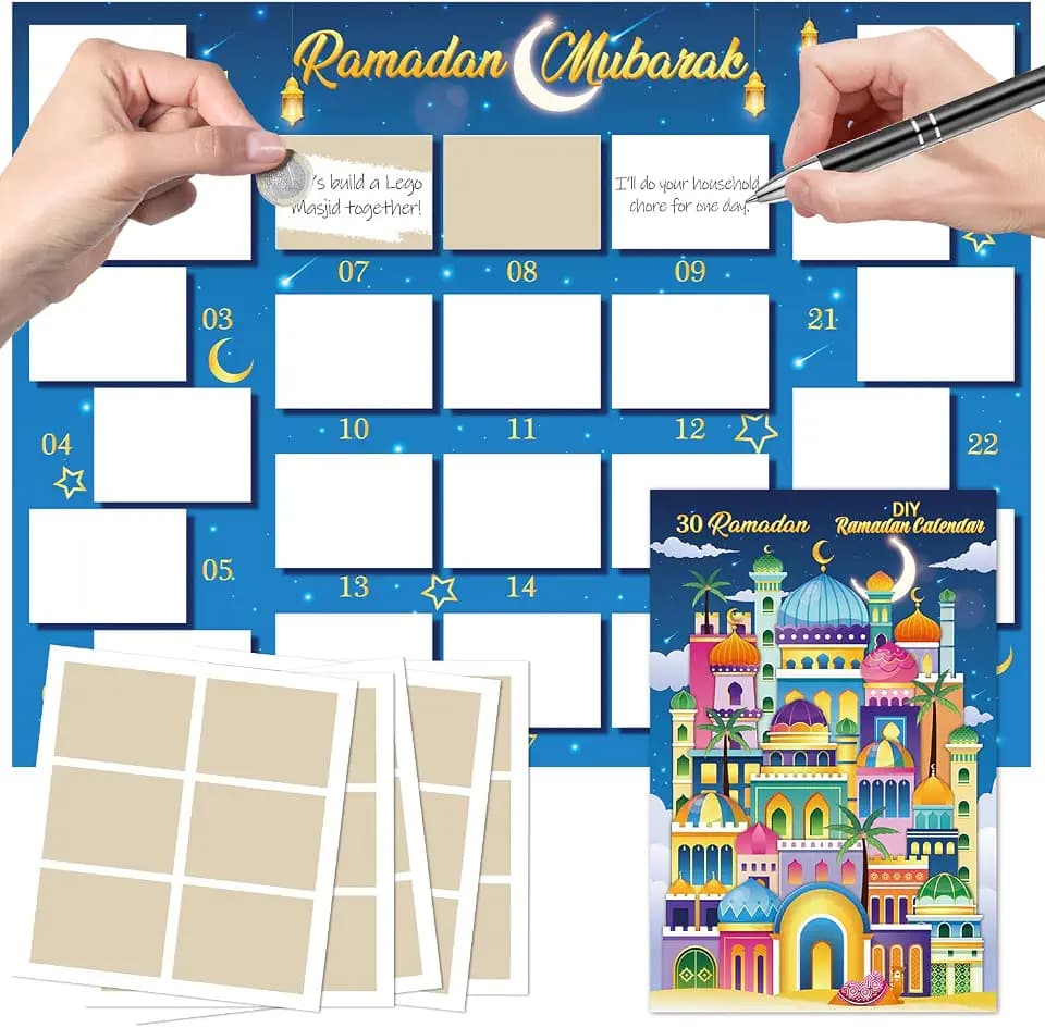DPKOW Ramadan Kalender Rubbellos Karte, Ramadan Adventskalender Selber Machen Rubbellos Rubbelkalender für 30 Ramadankalender Selber Befüllen für Familie Kinder Erwachsene Paare Frauen Männer