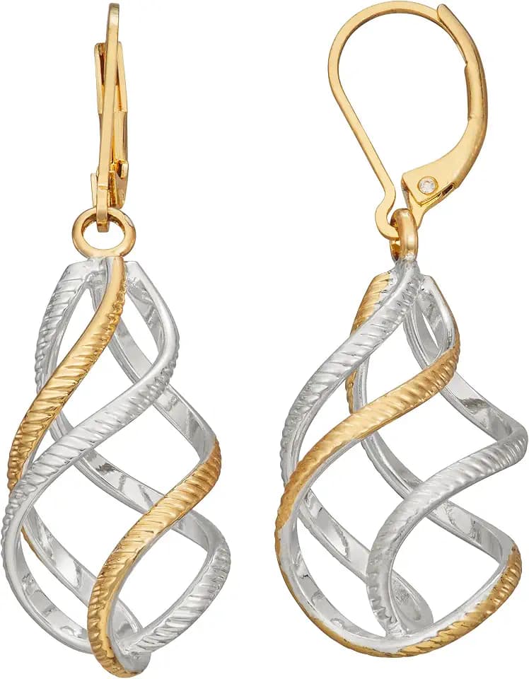 Napier Gold & Silver Mixed Metal linear earring with twisted drop design and leverback closure