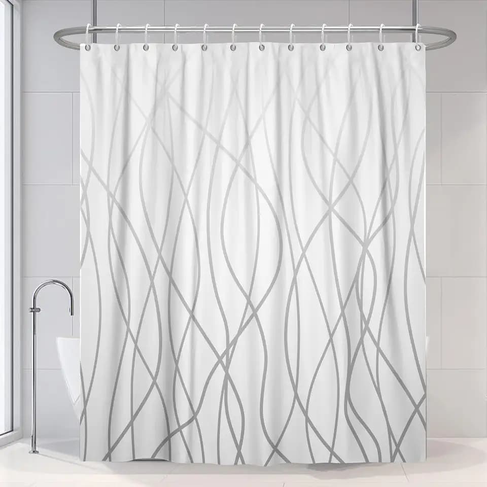 Ombre Grey White Striped Long Bathroom Shower Curtain 72"x78"