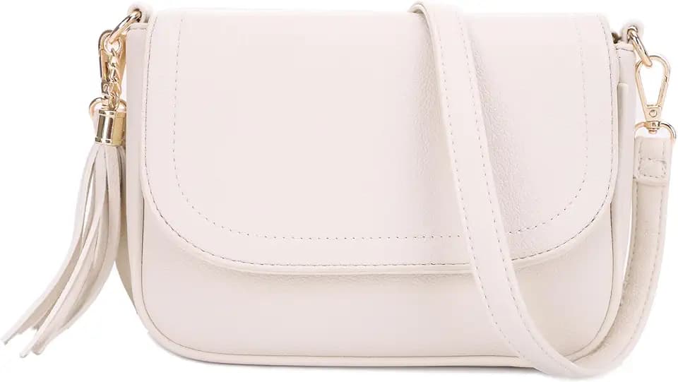 EVVE Small Crossbody Bags for Women Trendy Flap Saddle Purses with Tassel Vegan leather Shoulder bag
