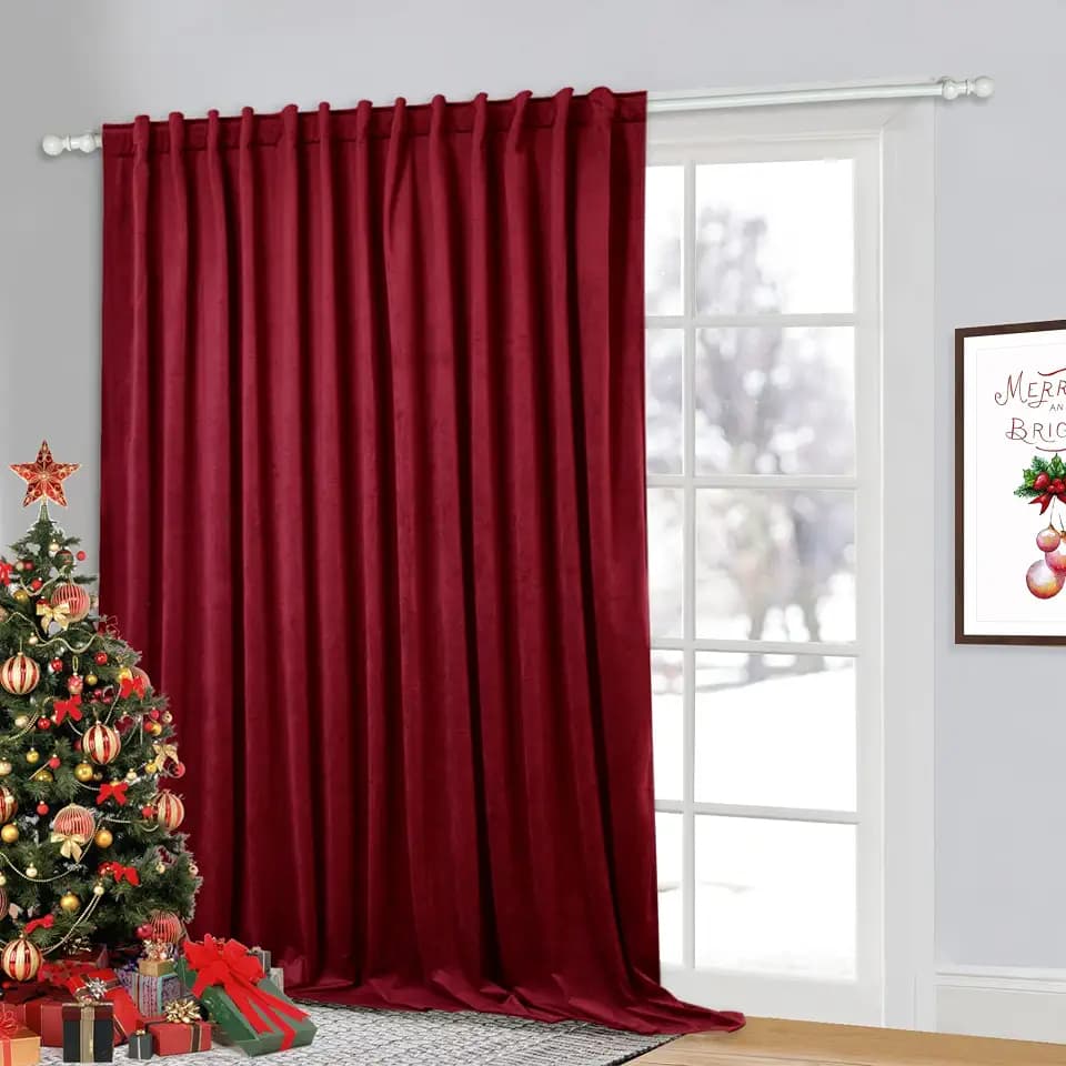 StangH Red Velvet Curtains 120 inches Blackout for Home Theater