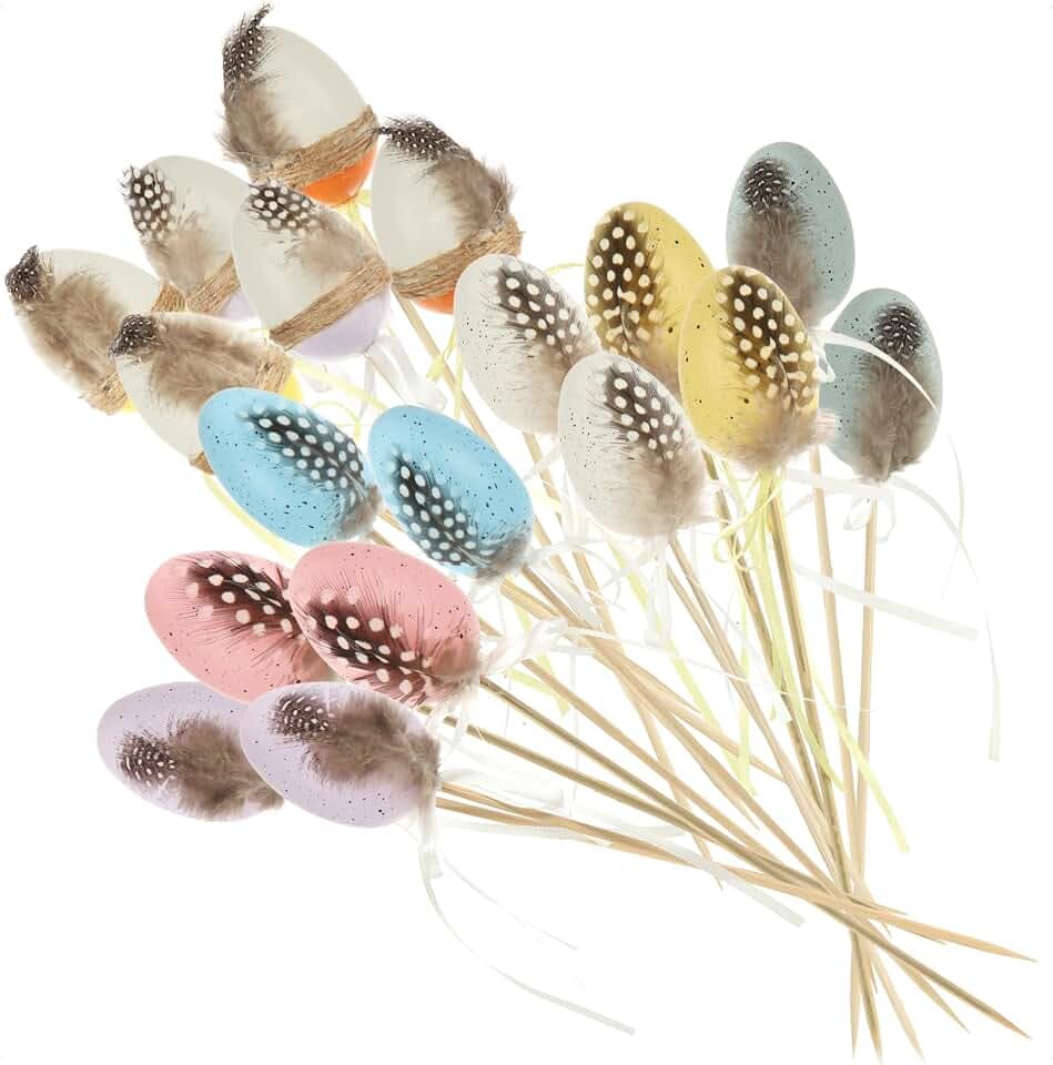 com-four® 18x Blumenstecker für Ostern, Bunte Ostereier mit Feder