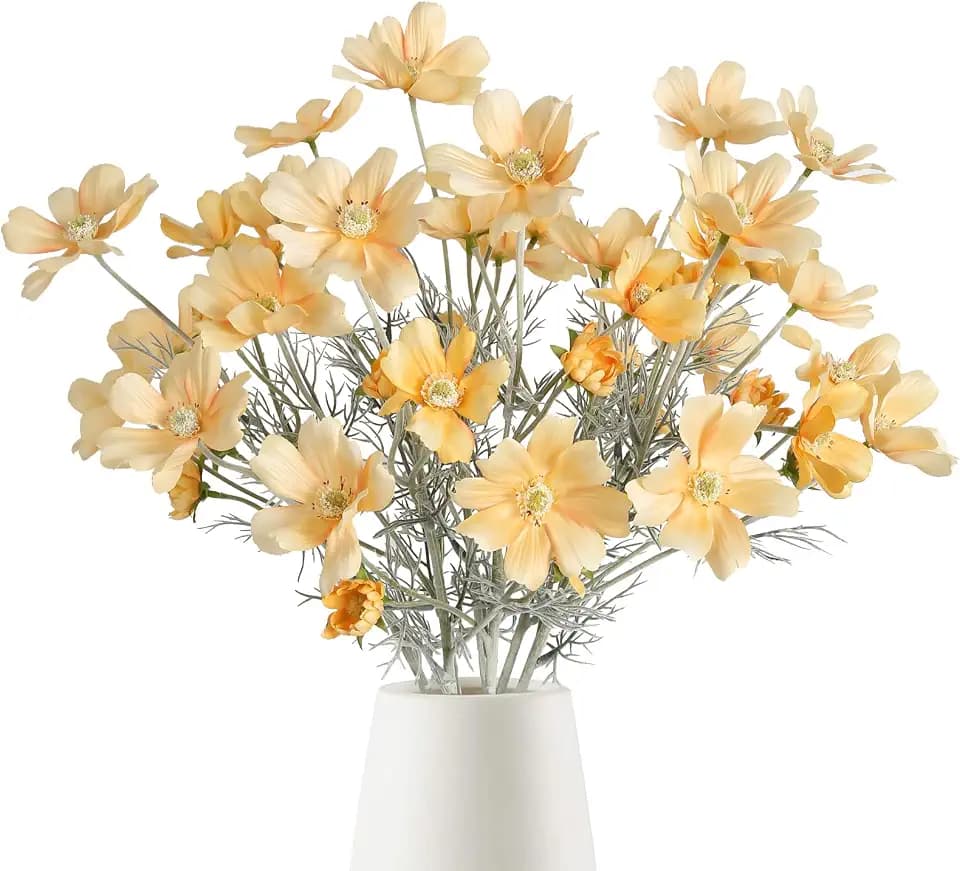 6PCS Cosmos Silk Flowers 24'' Wild Flowers Artificial Fake Flowers Arrangement for Wedding Party Kitchens Home Decoration(Champagne)