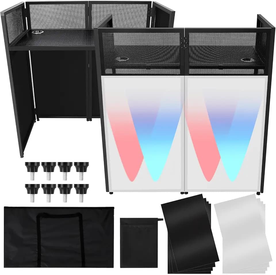 Faltbare DJ Booth 127 x 122 cm DJ Tisch Mobil, DJ-Pult Mit Doppelablage