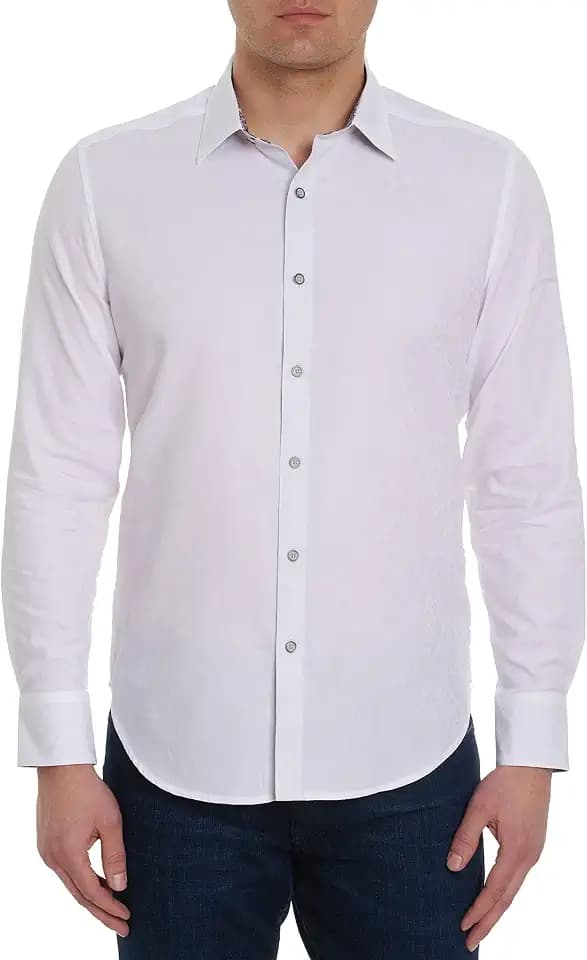 Robert Graham Men's Bayview Long-Sleeve Woven Button Down Shirt, Premium Cotton Knit Top, Classic-Fit & Richly Detailed