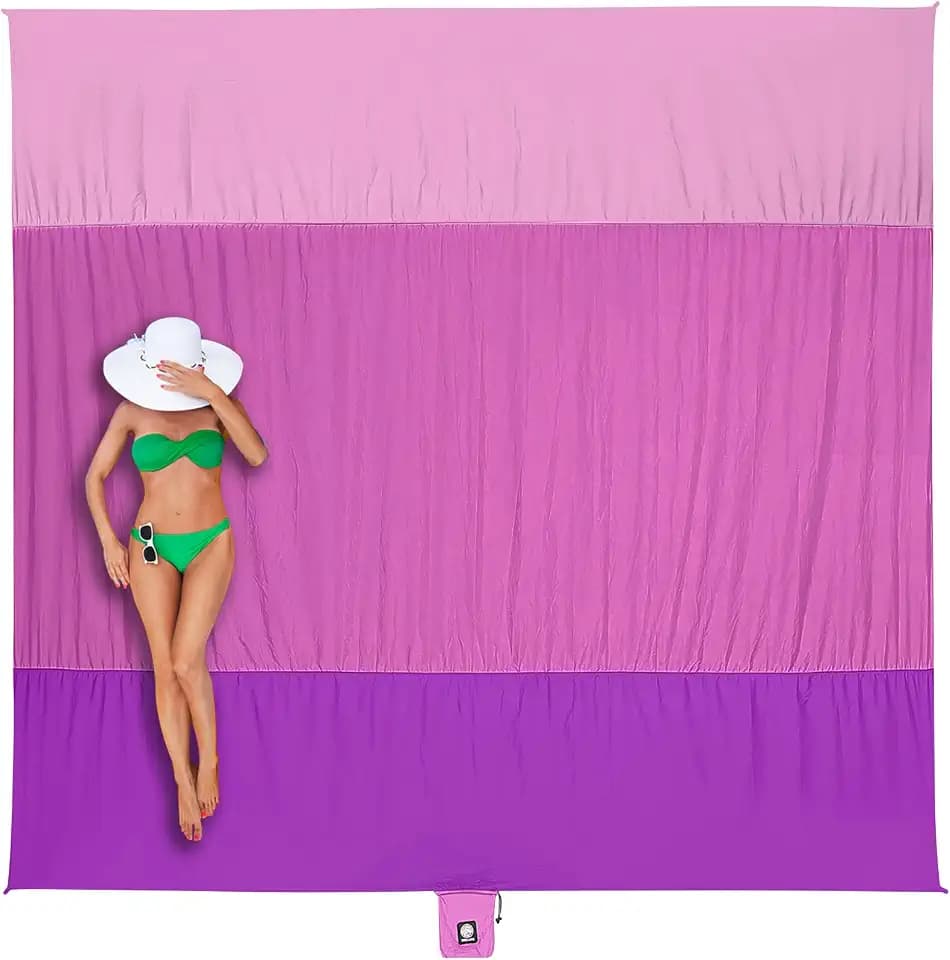 WEKAPO Beach Blanket Sandproof Waterproof, Extra Large Beach Mat, Oversized & Compact Sand Free, Quick Drying Beach Essentials for Vacation, Cruise, Picnic & Camping with Stakes