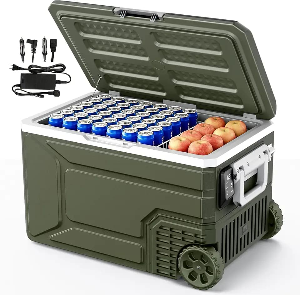 Antarctic Star 12 Volt Refrigerator,68QT(64L) Electric Cooler, Portable Refrigerator Freezer -4℉~68℉,12V 24V DC 100 240V AC Car Fridge with Wheels&2 Baskets for Camping,Travel,RV,Car,GREEN
