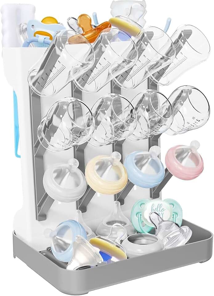 Rwbimti Babyflaschen Trockenständer Abtropfgestell, Vertikaler Flaschentrockner, Platzsparender Abtropfständer zum Trocknen von Babyflaschensaugern, Bechern, Zubehör (Gray)