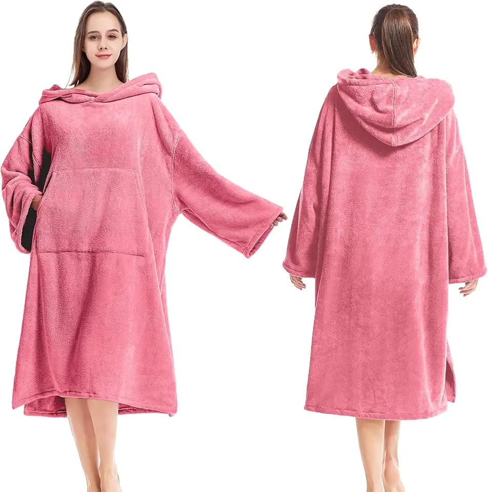 Surf Poncho Changing Robe, Super Soft Swimming Poncho Changing Towel with Pocket and Hood for Outdoor Indoor (Pink)