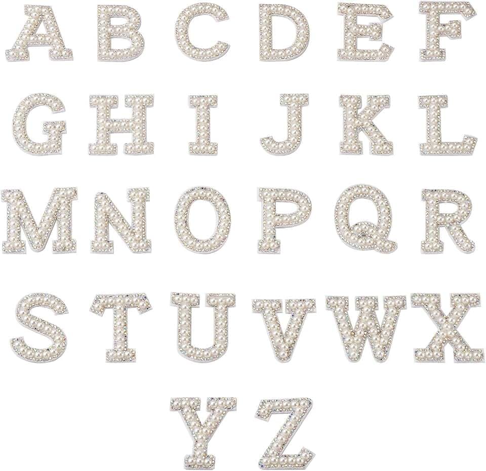 Beadthoven Strass-Aufnäher, A-Z Buchstaben, 3D Besticktes Abzeichen, Dekoration, Reparaturflicken für Hüte, Hemden, Schuhe, Jeans, Taschen, 26 Stück