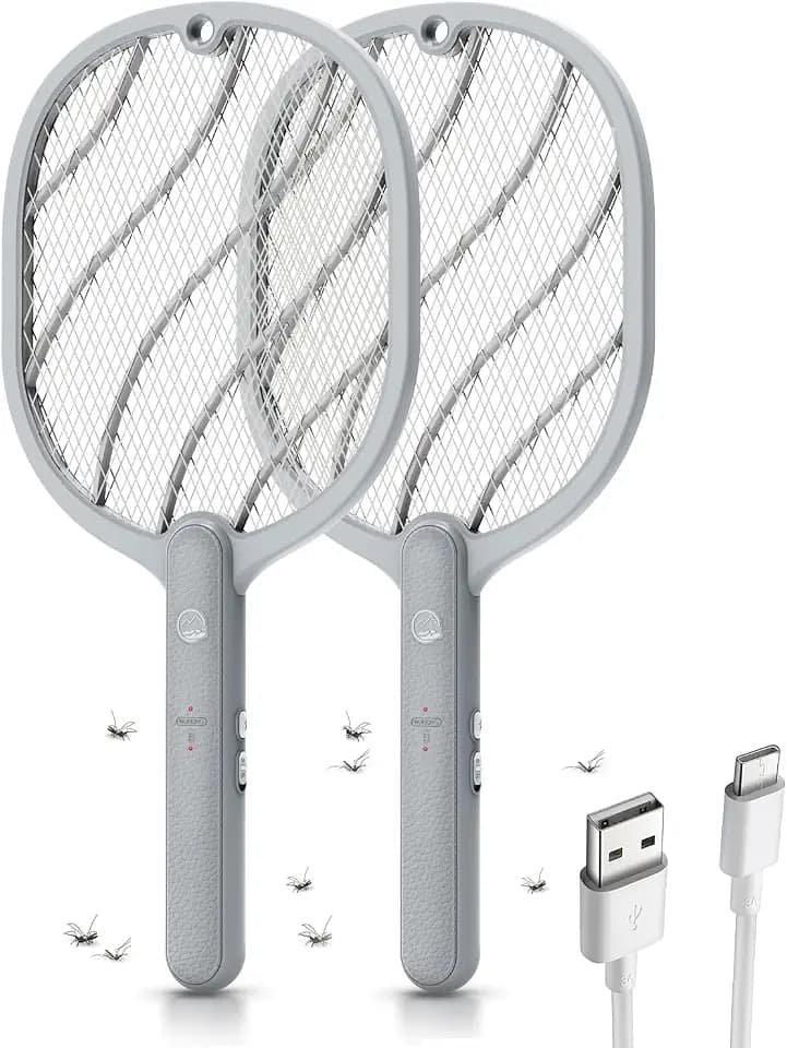 Mosiller Electric Fly Swatter, 3800V Bug Zapper Racket, Rechargeable 1200mAh Mosquito Killer, 3-Layer Safety Mesh, Lightweight, Easy to Use, Indoor Home Office Backyard Patio Camping (Basic 2 Pack)