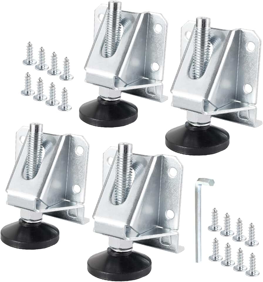 POWERTEC Leveling Feet 4PK, Heavy Duty Adjustable Furniture Leg Levelers with Nylon Foot, Screws & Lock Nuts for Workbenches, Cabinets, Tables & Shelving (71136)