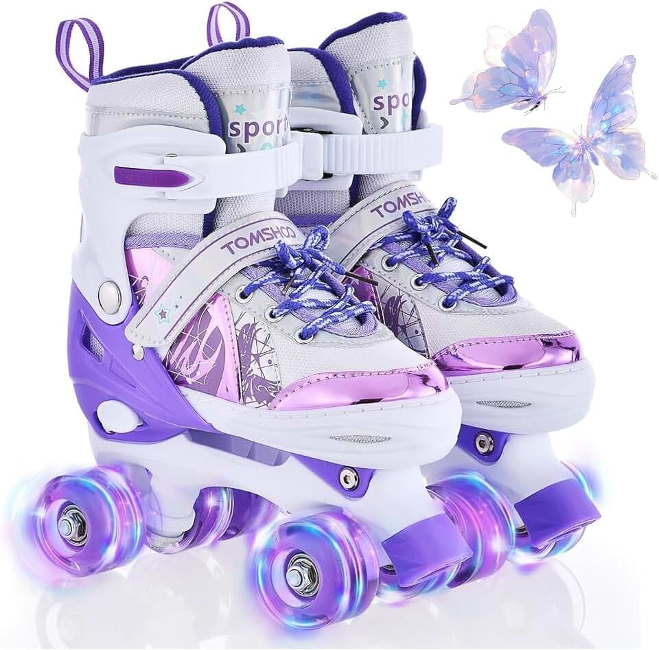 TOMSHOO Rollschuhe Kinder, Roller Skate mit 4 Größen Verstellbar, LED Räder