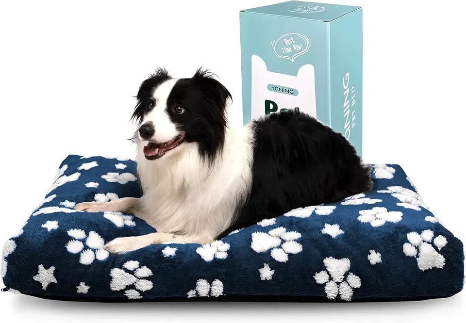 Cute Fluffy Dog Beds for Large Dogs, 35"x 22", Navy Paw