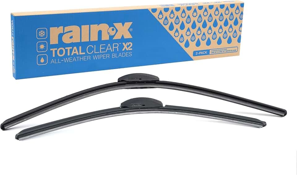 Rain-X 810330 Total Clear Beam Wiper Blades 26" & 16" Windshield Wipers for All-Weather Performance, Rubber Squeegee for Smooth Clean Wipe & Quiet Operation - 2 Pack Value