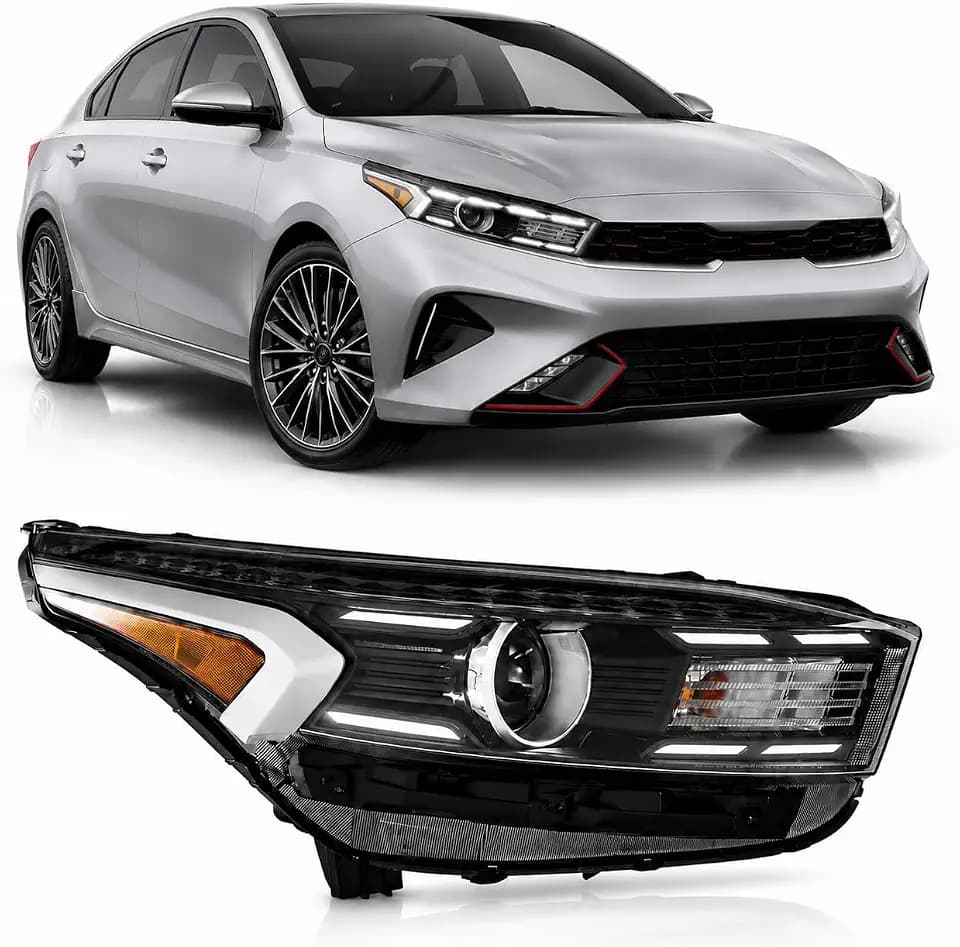 Headlight Assembly Compatible with 2022-2024 Kia Forte GT GT-Line, Halogen Headlamp with LED DRL, Right Passenger Side, Bulbs Included, Replaces 92102-M7600 KI2503255