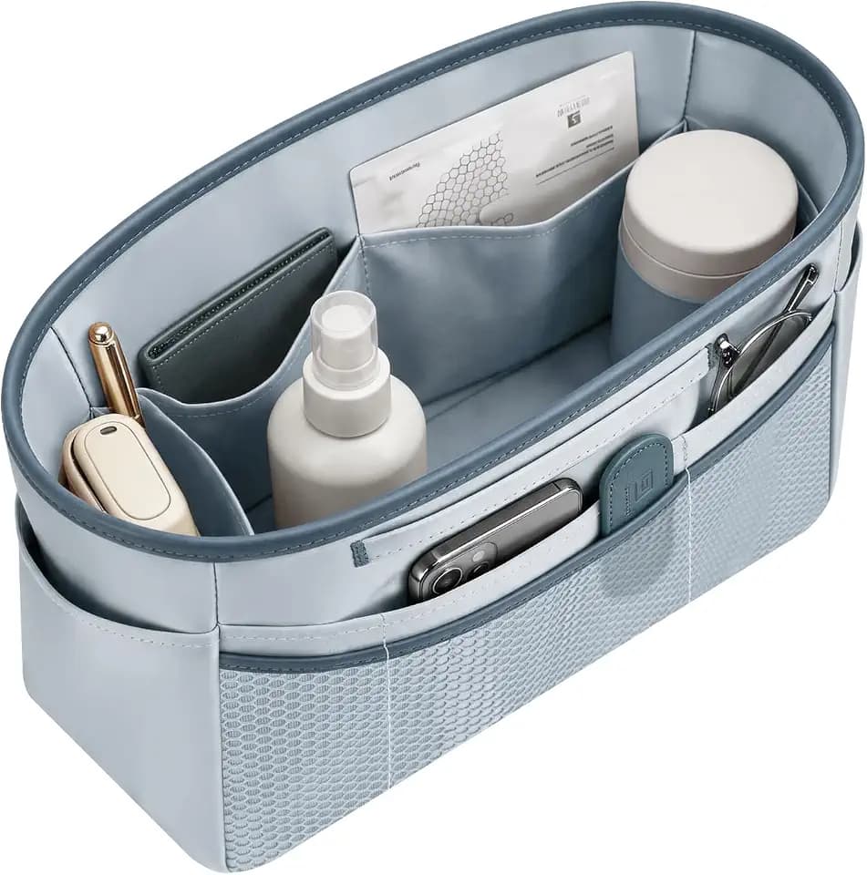 GIVLEFLY Purse Organizer Insert for Tote Bag, 11.42 Inch Satin Bag Organizer, Multi Pocket Handbag Organizer for Everyday Totes