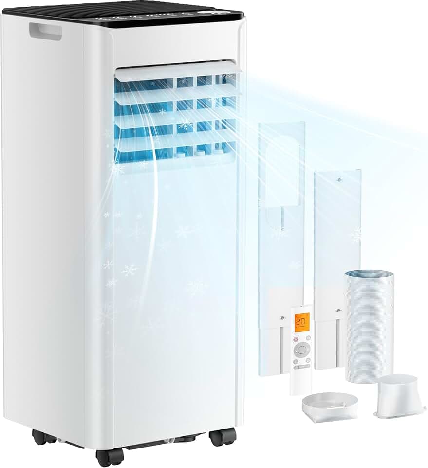 Mobile Klimaanlage 9000 BTU mit Abluftschlauch | 4-in-1 Mobiles Klimagerät | Leiser Betrieb | Digitaldisplay + Fernbedienung | Fenster-Installationsset | 24h-Timer | Für Räume bis 25 m²