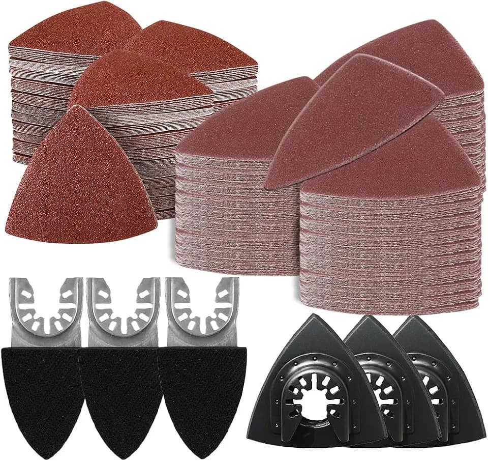 156 Multitool Schleifplatte für Delta-Schleifer, 3 finger sanding pad holder und 3 Dreieck-Schleifscheiben, 150 Blatt Schleifpapier, inklusive 60/80 /120/180/ 240er Körnung