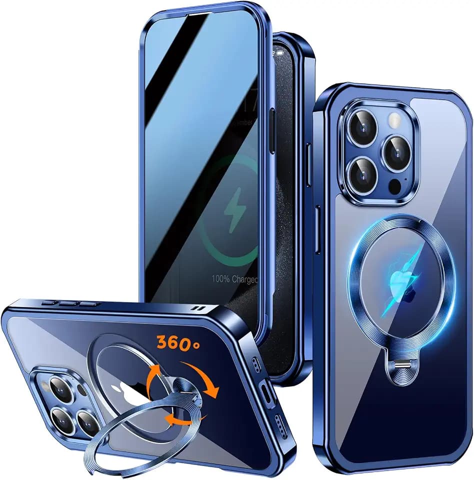 360° Rotatable CD Stand Magnetic Case for iPhone 15 Pro Max-Blue