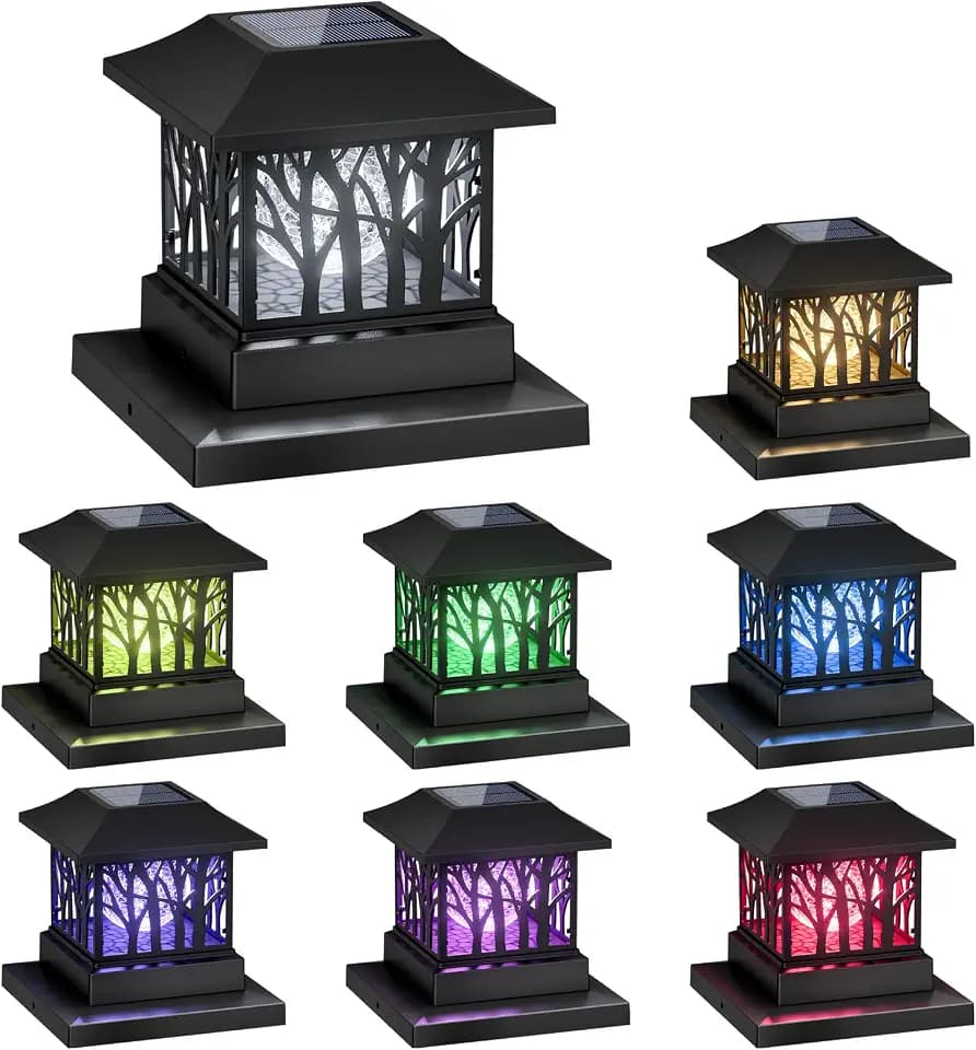 8 Pack Solar Post Cap Lights, Outdoor Fence Solar Powered Cap with Crackle Glass Bulb and 4 Lighting Modes Waterproof Light for Deck Patio or Garden Decor, Fits 4x4 6x6 Wooden Posts