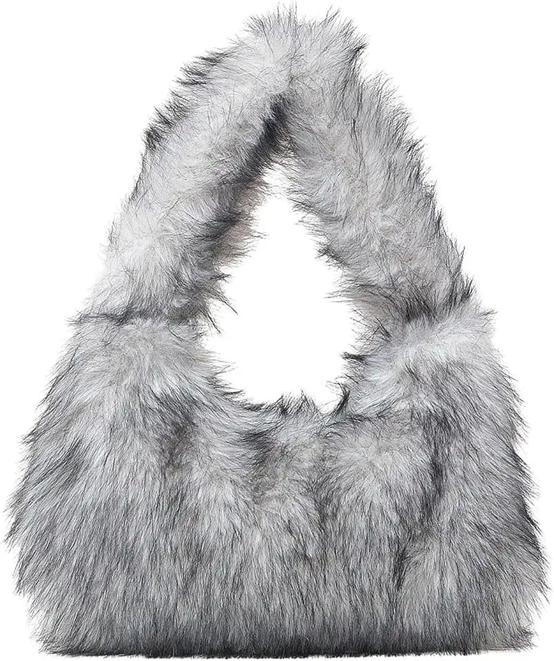 SHENHE Women's Fuzzy Faux Fur Crescent Shoulder Bag Plush Purse Underarm Handbag Hobo Tote