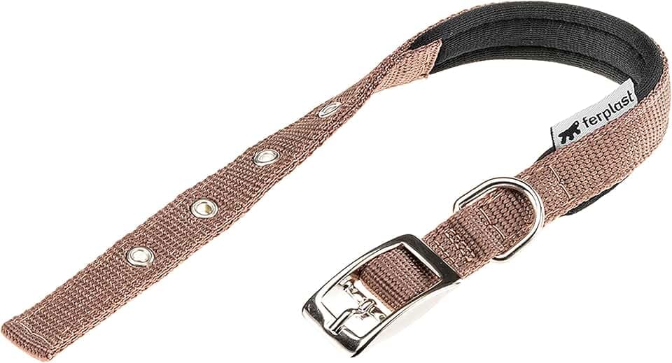 Ferplast Hundehalsband für kleine Hunde, verstellbar, gepolstert, Nylon, Metallschnalle, Halsumfang 23–31 cm, Braun