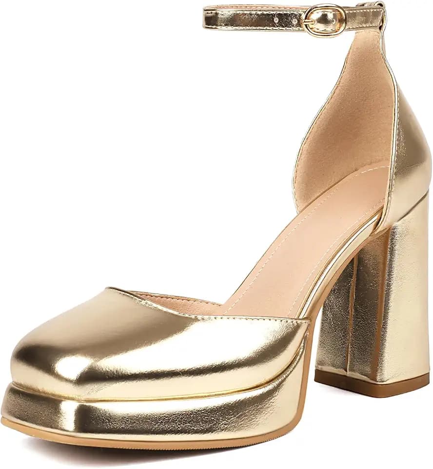 XIEDA Women's Closed Toe Platfrom Chunky Heels