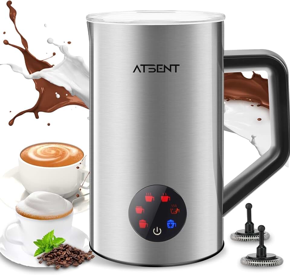 Milk Frother and Steamer, 6 in 1 Milk Steamer and Milk Warmer, 17oz Auto Shut Off Electric Frother with Touch Screen, Hot/Cold Foam Maker for Coffee, Latte, Cappuccino, Hot Chocolate, (Silver)
