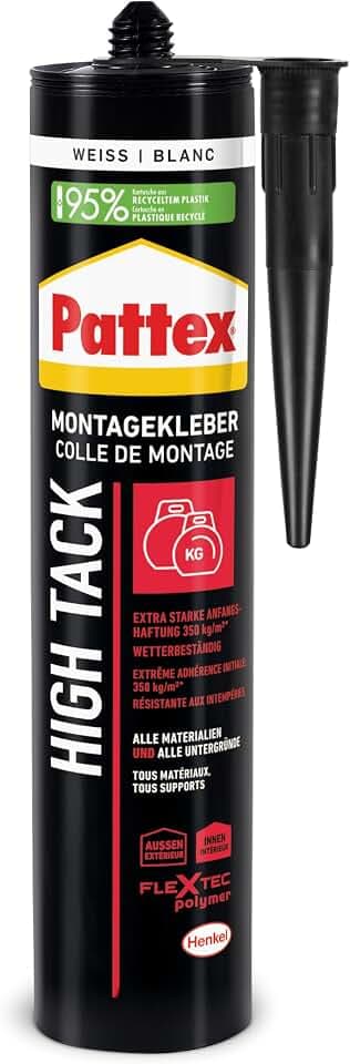 Pattex Montage High Tack, Montagekleber mit sehr starker Anfangshaftung, lösemittelfreier Baukleber für fast alle Materialien*, Klebstoff für innen und außen**, 1x511g Kartusche