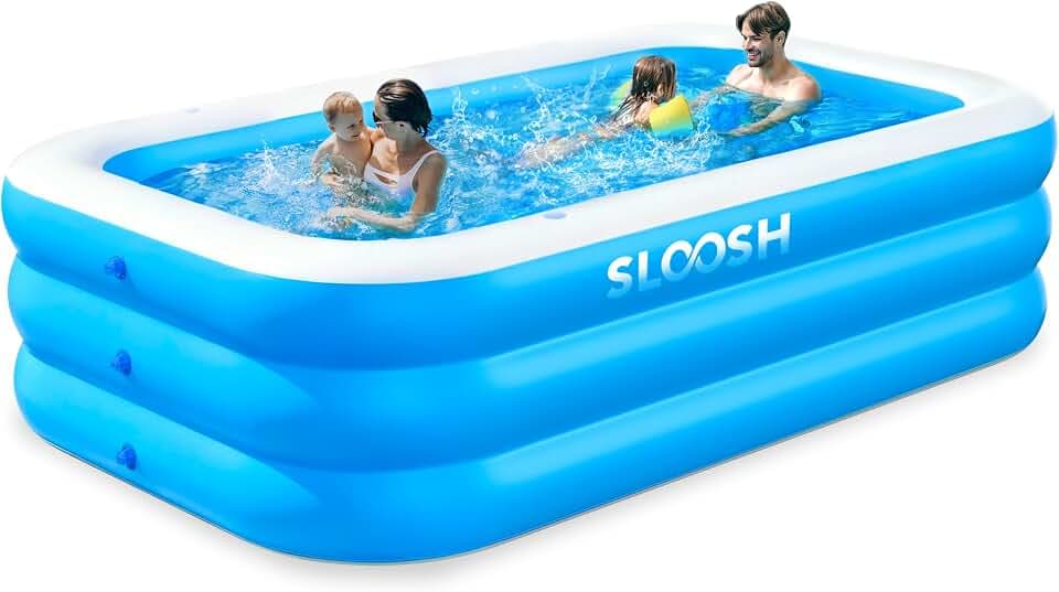Sloosh Aufblasbarer Swimmingpool mit Sitzen, 304,8 x 182,8 x 55,8 cm, verdickter Aufstellpool für Familien, ideal für Sommer-Wasserpartys im Garten, auf der Terrasse oder dem Rasen, Blau