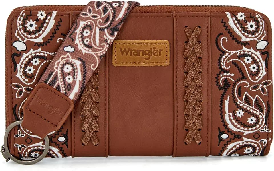 Montana West Wrangler Western Paisley Wristlet Wallet for Women, PU Leather Zip Around Card Holder Clutch with RFID Blocking & Coin Pocket