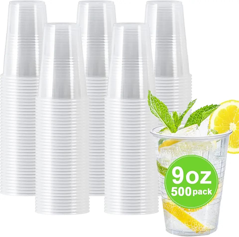 Clawsoff 500 Pack 9 oz Clear Plastic Cups Disposable Clear Water Cups