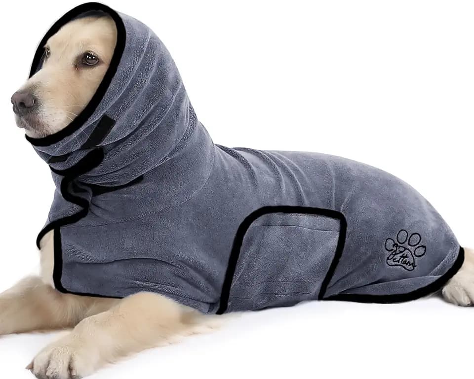 PETTOM Hundebademantel Extra Saugfähig mit Hohem Kragen