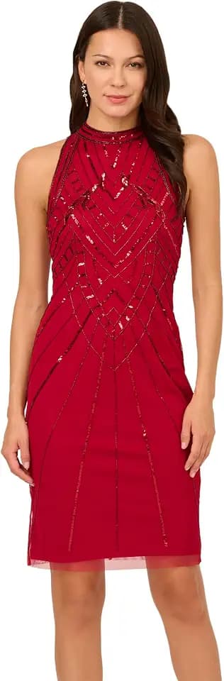 Adrianna Papell Women's Bead Mock Halter Dress