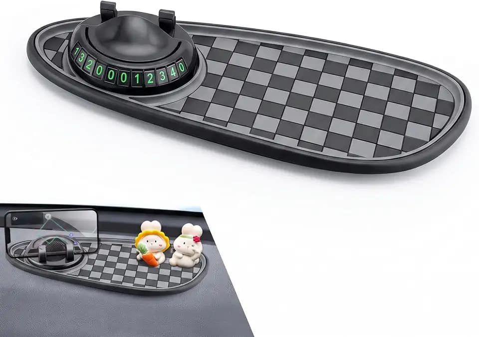 Car Anti-Slip Mat, 360° Rotating Phone Mount Multi-Functional Storage Pad for Keys & Sunglasses, PVC Waterproof High Adsorption Dashboard Organizer, Universal for Dashboard (Black #B)