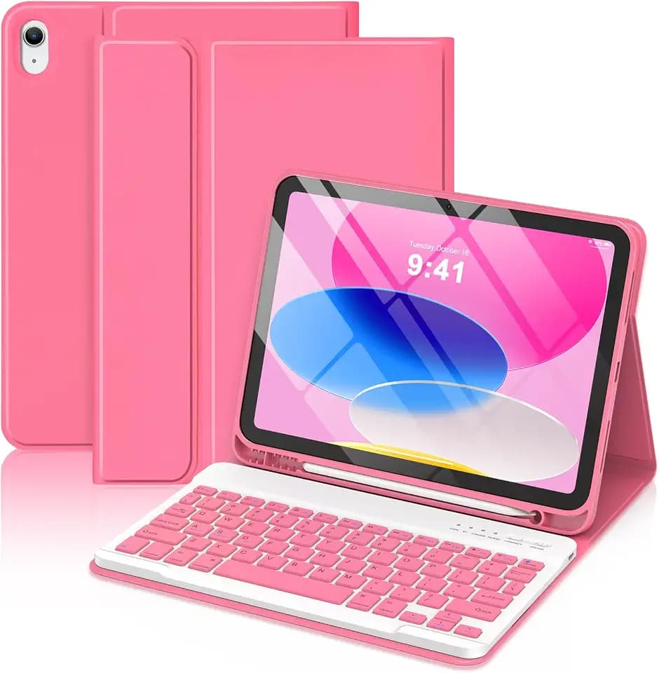 MMK for iPad A16 11th 10th Generation Case with Keyboard, Watermelon Red