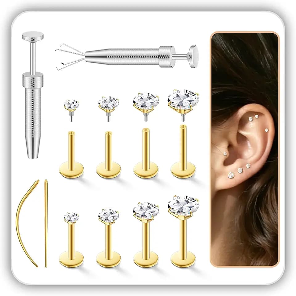 4 Pairs 16G 18G Flat Back Stud Earrings, Hypoallergenic Surgical Steel Set