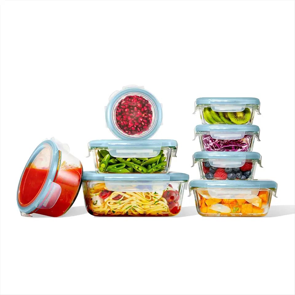 OXO Good Grips Smart Seal 16-Piece Glass Food Storage Container Set - Arctic Blue